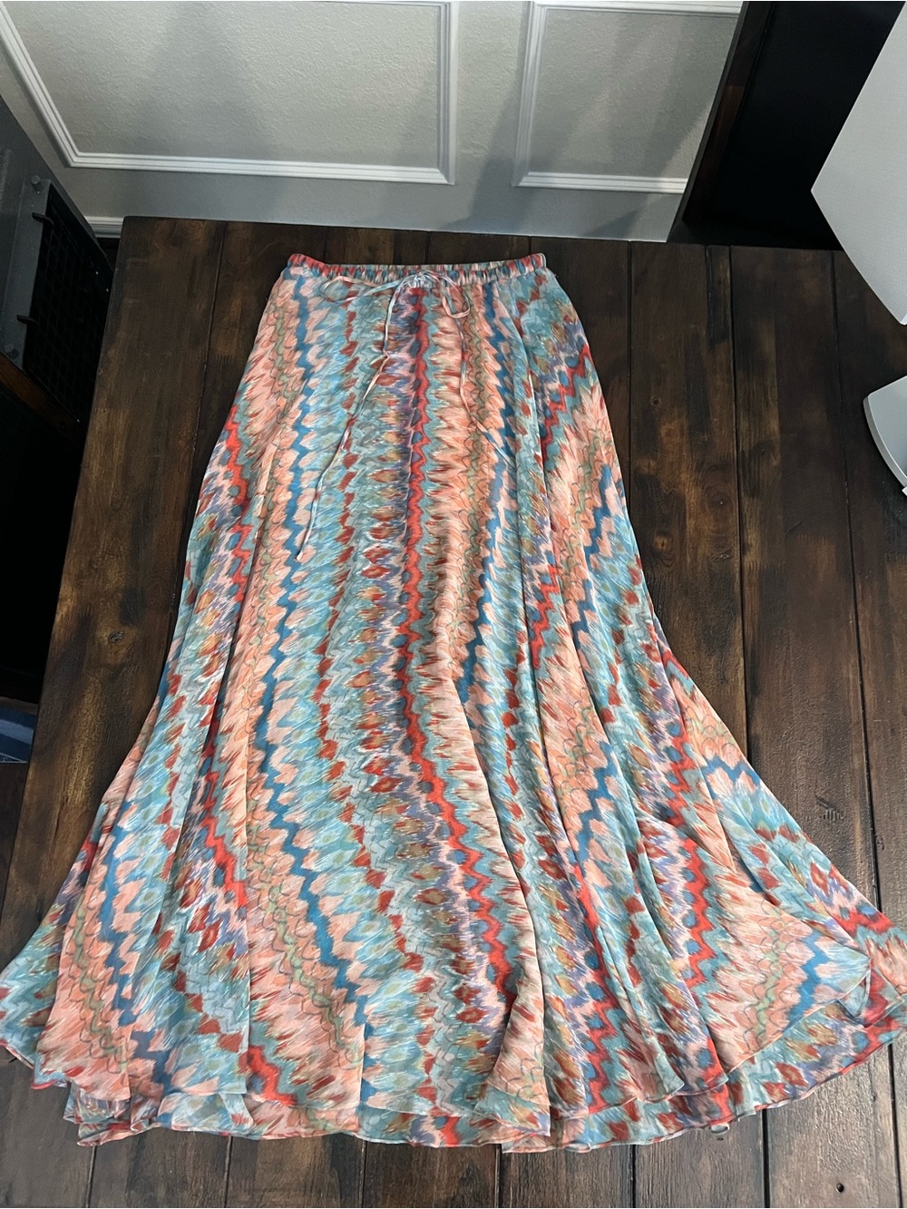 Haute Hippie 100% Silk Multi-Color Chevron Maxi Skirt